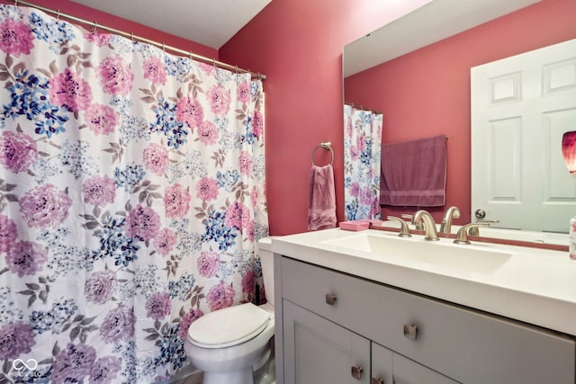 4434 W Windsong Ct, New Palestine, IN 46163 - bathroom with toilet, vanity, and a shower with curtain