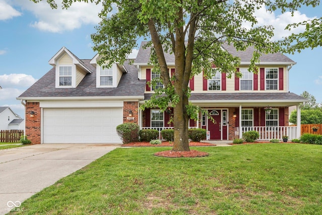 4434 W Windsong Ct, New Palestine, IN 46163 - view of front of home featuring driveway, a garage, a porch, brick siding, and roof with shingles
