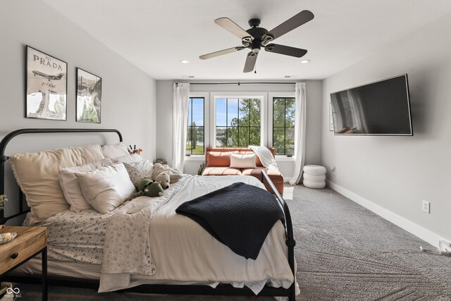 4808 Lakeview Dr, Greenwood, IN 46143 - bedroom featuring carpet, baseboards, a ceiling fan, and recessed lighting
