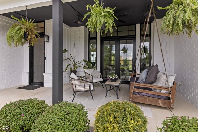 4808 Lakeview Dr, Greenwood, IN 46143 - view of patio / terrace featuring french doors, a ceiling fan, and an outdoor living space