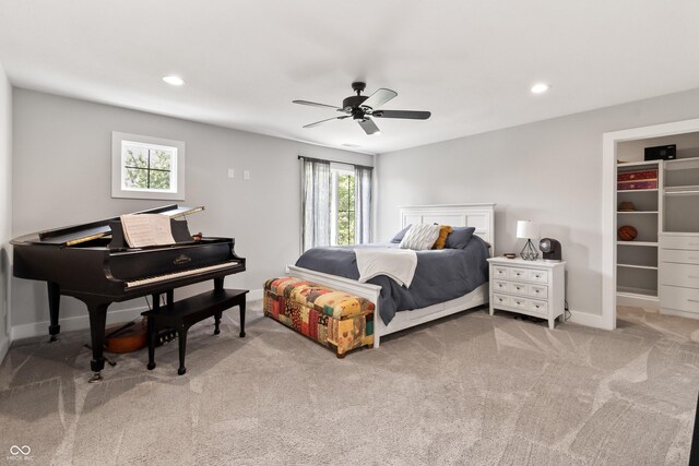 4808 Lakeview Dr, Greenwood, IN 46143 - bedroom with carpet floors, baseboards, recessed lighting, a walk in closet, and ceiling fan