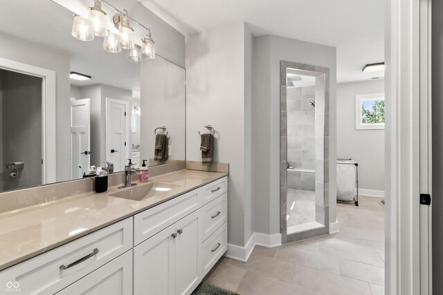 4808 Lakeview Dr, Greenwood, IN 46143 - full bath with vanity, a shower stall, baseboards, and tile patterned flooring