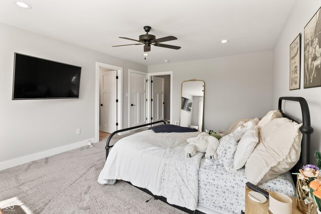 4808 Lakeview Dr, Greenwood, IN 46143 - bedroom featuring carpet, recessed lighting, baseboards, and ceiling fan