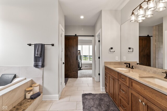 4808 Lakeview Dr, Greenwood, IN 46143 - full bathroom featuring double vanity, a garden tub, tile patterned flooring, baseboards, and a shower