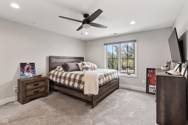 4808 Lakeview Dr, Greenwood, IN 46143 - bedroom featuring baseboards, recessed lighting, light carpet, and ceiling fan