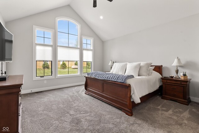 4808 Lakeview Dr, Greenwood, IN 46143 - bedroom featuring carpet floors, lofted ceiling, baseboards, and a ceiling fan