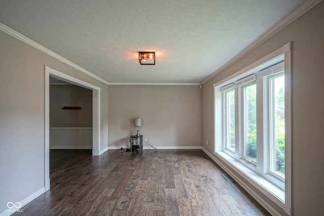 4949 Jennings Dr, Carmel, IN 46033 - empty room with a textured ceiling, dark wood-type flooring, baseboards, and ornamental molding