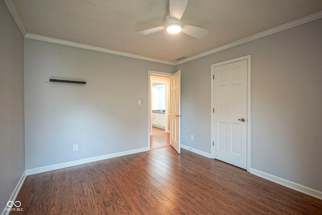 4949 Jennings Dr, Carmel, IN 46033 - empty room featuring wood finished floors, a ceiling fan, baseboards, and crown molding
