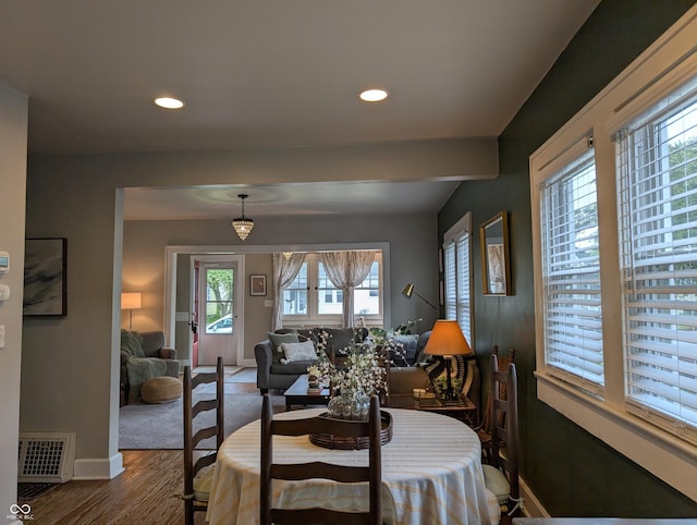 1728 Newton St, Columbus, IN 47201 - dining area with wood finished floors, baseboards, and recessed lighting