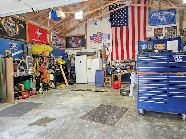 8310 Dog Trot Ln, Morgantown, IN 46160 - garage featuring a workshop area and a garage door opener
