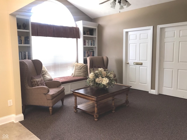 855 Gazebo Way Unit C, Greenwood, IN 46142 - sitting room featuring ceiling fan, carpet, and vaulted ceiling