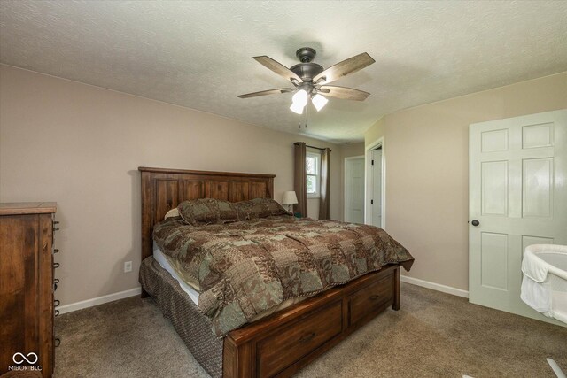 1135 W Wildflower Ct, Mooresville, IN 46158 - bedroom with carpet flooring, ceiling fan, baseboards, and a textured ceiling
