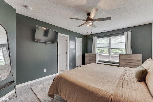 933 Curlew Ln, Greenwood, IN 46143 - carpeted bedroom with baseboards, a textured ceiling, and a ceiling fan