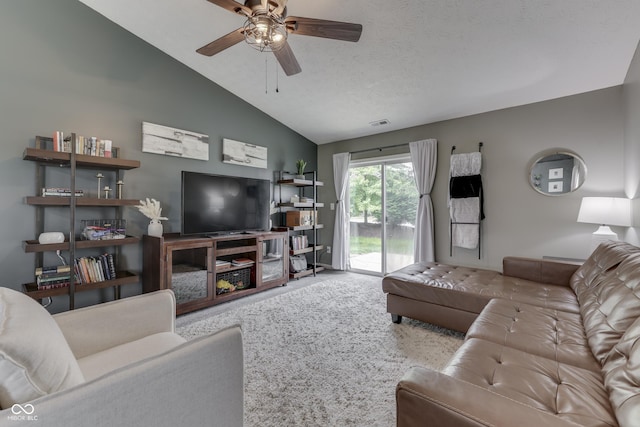 933 Curlew Ln, Greenwood, IN 46143 - carpeted living room featuring lofted ceiling and a ceiling fan