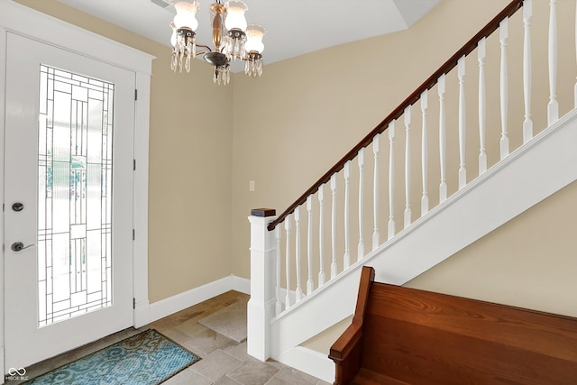 203 N Cross St, Hillsboro, IN 47949 - foyer entrance with stairs and a chandelier