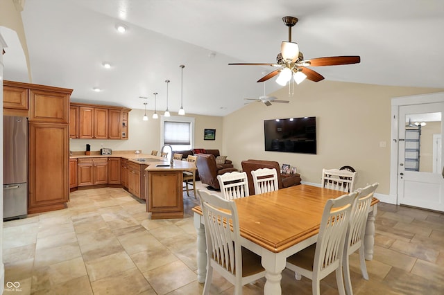 203 N Cross St, Hillsboro, IN 47949 - dining area with lofted ceiling and ceiling fan