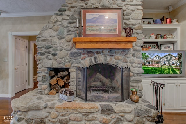 3533 Alexandria Pike, Anderson, IN 46012 - detailed view of ornamental molding, wood finished floors, and a fireplace