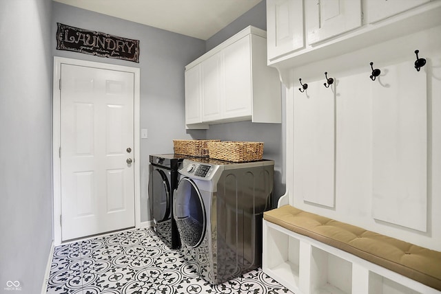 1071 Serenity Ct, Carmel, IN 46280 - laundry room featuring cabinet space, separate washer and dryer, and baseboards