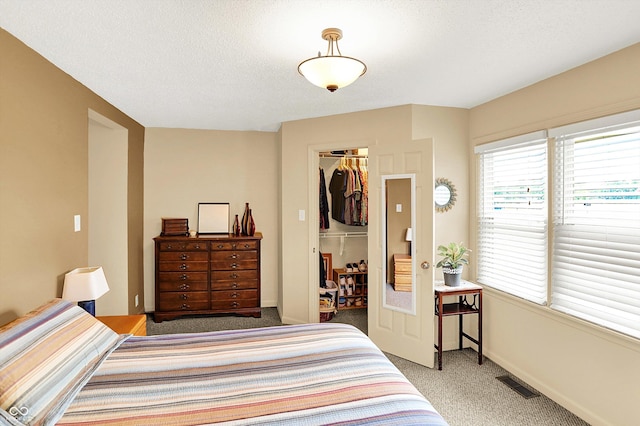 4125 S Post Rd, Indianapolis, IN 46239 - bedroom with a spacious closet, a closet, light colored carpet, baseboards, and a textured ceiling