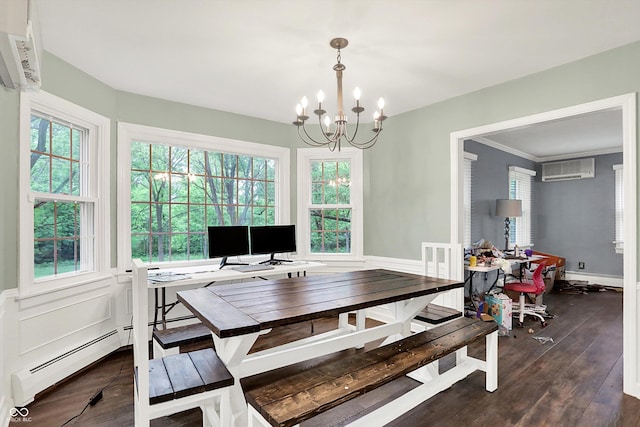 8301 E County Road 801 S, Plainfield, IN 46168 - dining space featuring a wall mounted AC, dark wood finished floors, a chandelier, and an office area