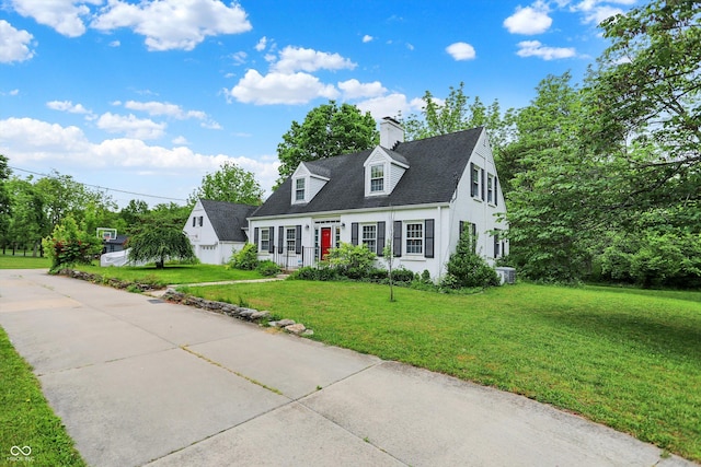 8301 E County Road 801 S, Plainfield, IN 46168 - cape cod-style house featuring a front lawn, a chimney, concrete driveway, and roof with shingles