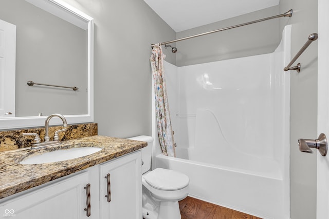 9754 Bradford Knoll Dr, Fishers, IN 46037 - full bath with vanity, shower / tub combo with curtain, toilet, and wood finished floors
