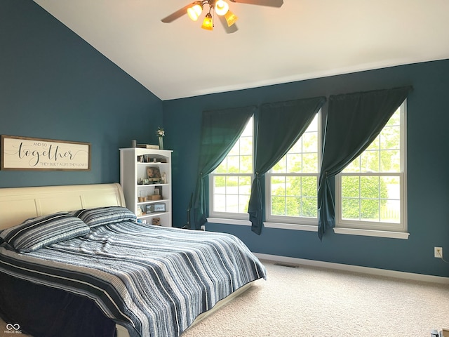 5010 Cabrillo Dr, Plainfield, IN 46168 - bedroom featuring vaulted ceiling, carpet floors, baseboards, and a ceiling fan