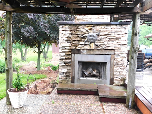 681 S County Road 150 W, Greensburg, IN 47240 - detailed view of an outdoor stone fireplace and stone siding