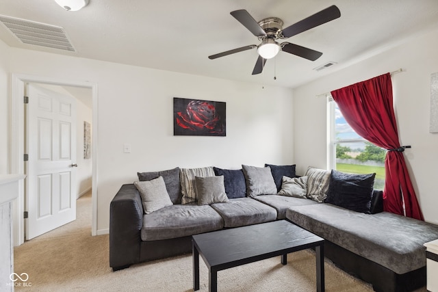 2509 Cedarmill Dr, Franklin, IN 46131 - living room with light carpet and ceiling fan