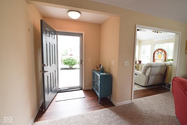 1150 Extraordinary Trl, Greenfield, IN 46140 - entryway with carpet, wood finished floors, and baseboards