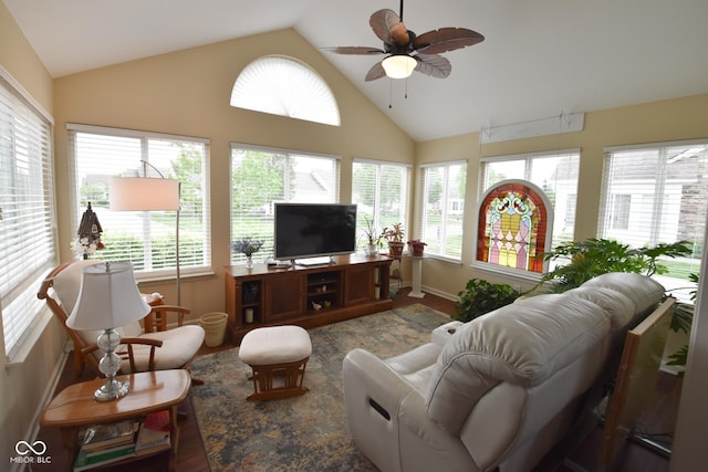 1150 Extraordinary Trl, Greenfield, IN 46140 - sunroom / solarium featuring plenty of natural light, baseboards, wood finished floors, and high vaulted ceiling