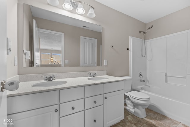 4539 Maldenhair Dr, Indianapolis, IN 46239 - bathroom with double vanity, shower / washtub combination, and toilet
