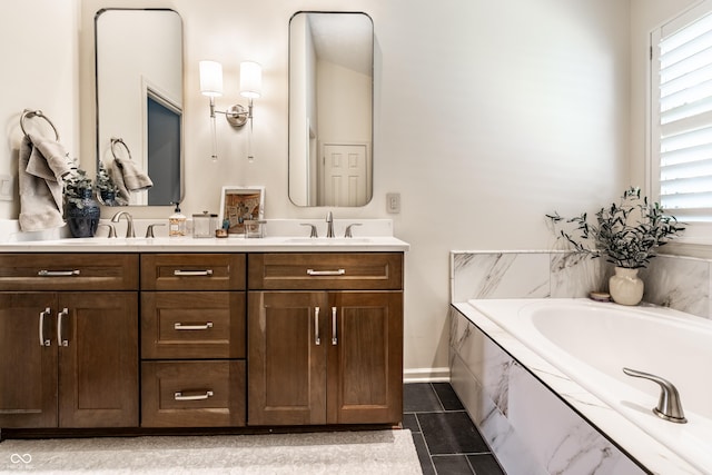 9804 Wentworth Ct, Carmel, IN 46032 - bathroom with double vanity, a bath, and tile patterned floors