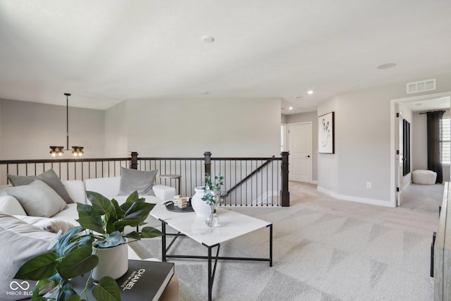 577 Dalton Way, Avon, IN 46123 - living area with light carpet, baseboards, recessed lighting, and a chandelier