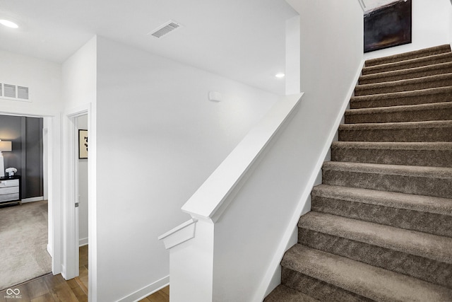15387 Alperton Rd, Fishers, IN 46037 - staircase featuring wood finished floors, recessed lighting, and baseboards