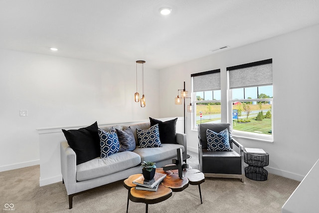 15387 Alperton Rd, Fishers, IN 46037 - living room featuring light colored carpet, baseboards, and recessed lighting