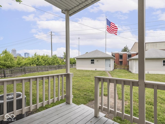 914 English Ave, Indianapolis, IN 46203 - wooden deck with an outbuilding and central air condition unit