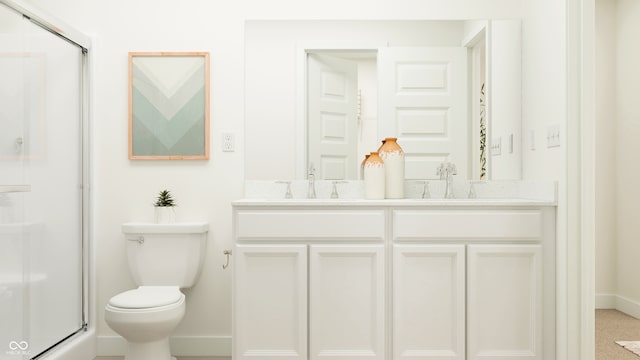 15395 Alperton Rd, Fishers, IN 46037 - full bathroom with a shower stall, double vanity, toilet, and baseboards
