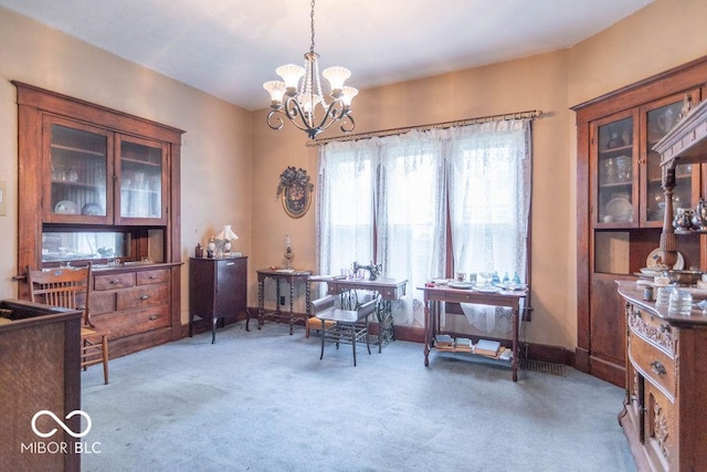 4526 Iowa St, Clayton, IN 46118 - sitting room with a chandelier, carpet floors, baseboards, and a desk