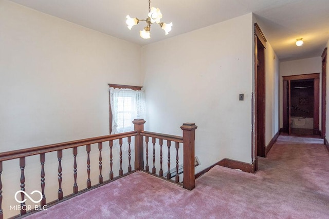 4526 Iowa St, Clayton, IN 46118 - stairway featuring carpet flooring, a chandelier, and baseboards
