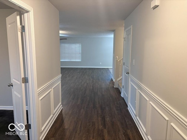 1287 Highland Lake Way, Brownsburg, IN 46112 - corridor with a decorative wall, dark wood-type flooring, and a wainscoted wall