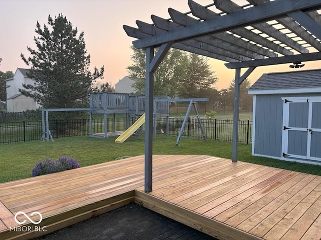 1287 Highland Lake Way, Brownsburg, IN 46112 - wooden terrace featuring a playground and a pergola