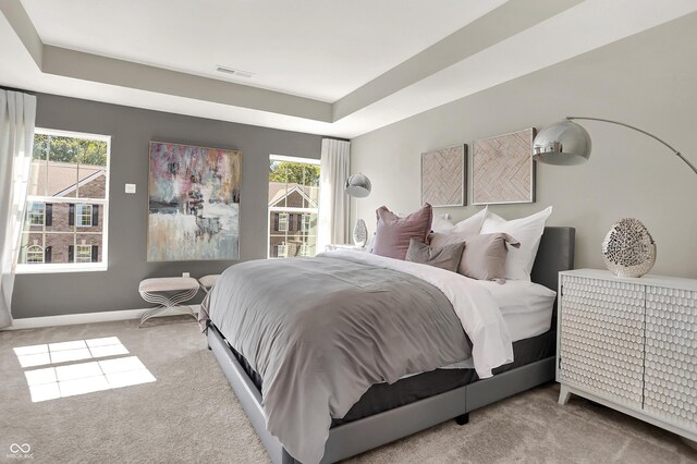 4871 Gilet Dr, Noblesville, IN 46062 - bedroom with carpet floors, multiple windows, and a tray ceiling