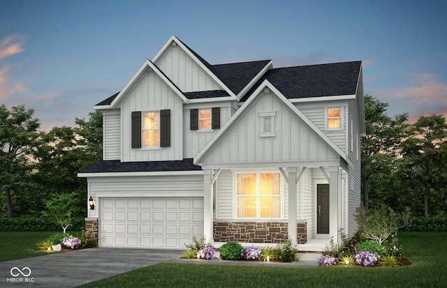 600 Dalton Way, Avon, IN 46123 - view of front facade with board and batten siding, a shingled roof, a garage, and concrete driveway