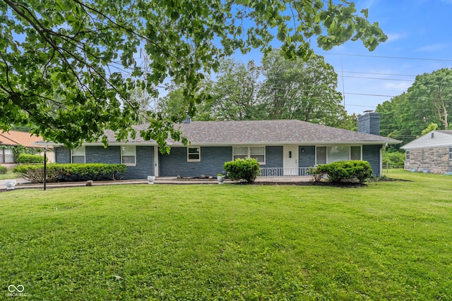 3735 Marrison Pl, Indianapolis, IN 46205 - ranch-style house featuring a chimney, a front lawn, and a shingled roof