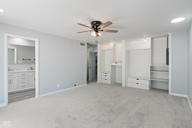 3735 Marrison Pl, Indianapolis, IN 46205 - unfurnished bedroom featuring light colored carpet, baseboards, ensuite bath, and a ceiling fan