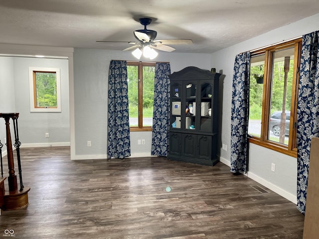 6593 N 800 W, Elwood, IN 46036 - foyer entrance with ceiling fan, dark wood finished floors, and baseboards
