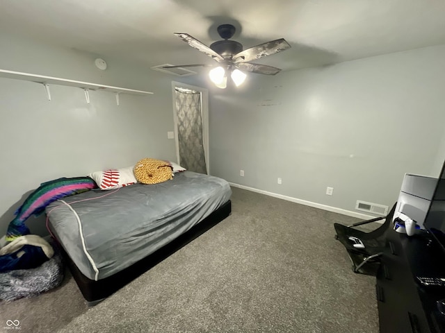 6593 N 800 W, Elwood, IN 46036 - bedroom featuring dark colored carpet, a ceiling fan, baseboards, and attic access