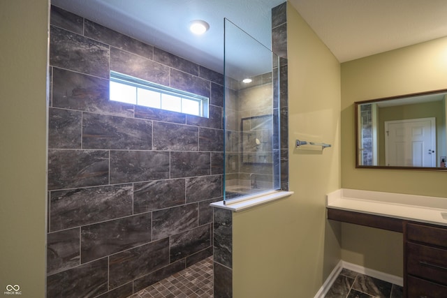 9018 E Gayle Dr, Morgantown, IN 46160 - bathroom with a walk in shower, vanity, and recessed lighting