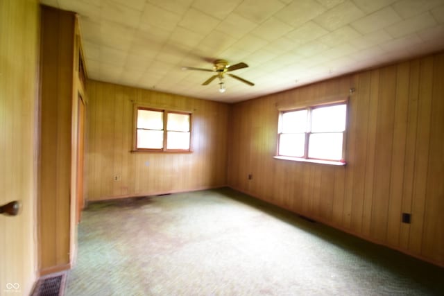 10577 Dalton Rd, Hagerstown, IN 47346 - unfurnished room with healthy amount of natural light, ceiling fan, carpet flooring, and wood walls